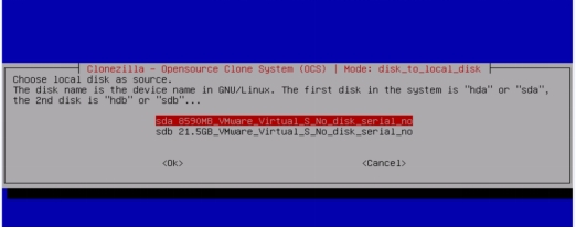 Clonezillaのクローン元とクローン先を指定