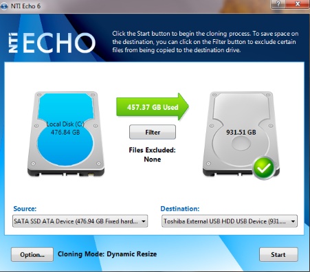 NTI EchoでシリコンパワーSSDをクローン