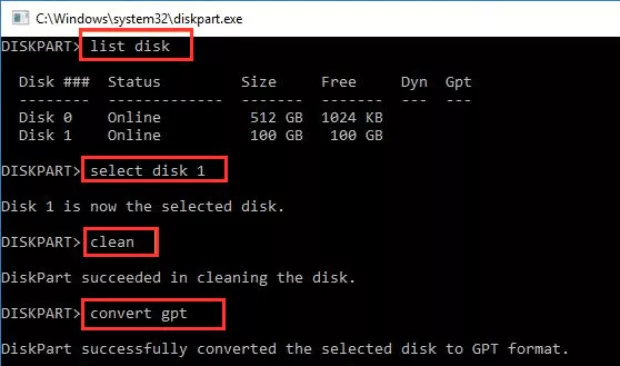 「Diskpart」コマンドでGPTディスクをMBRに変換する