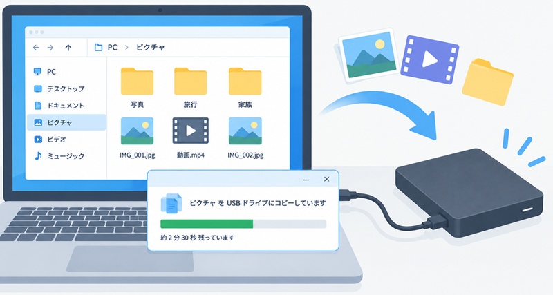 外付けHDDへ写真や動画をコピー