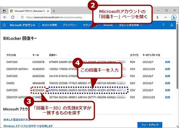 BitLocker回復キーを入力