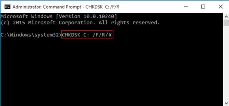chkdsk C: /f /r를 입력