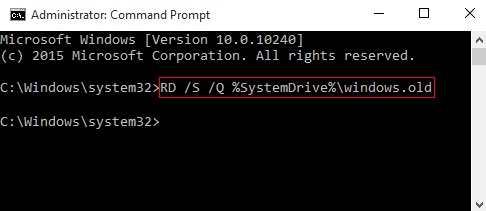 windowsold削除コマンドを入力