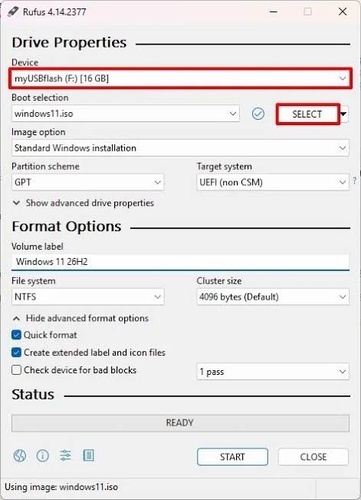 rufus windows install usb