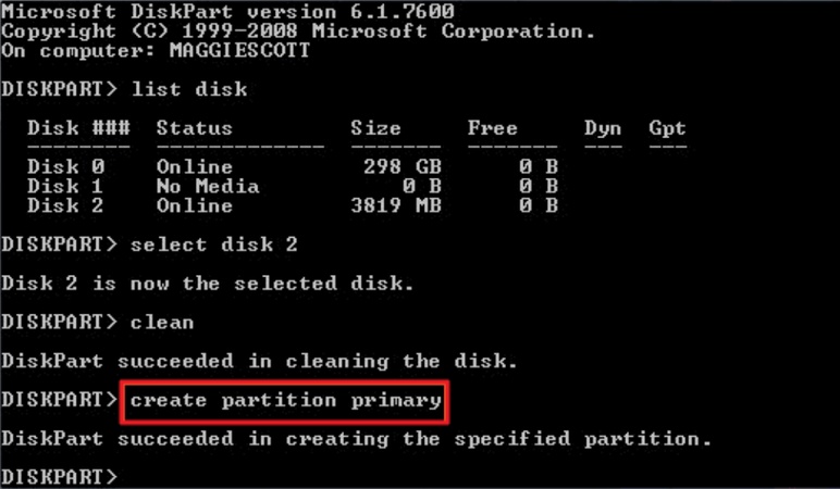 format fs=ntfs quick