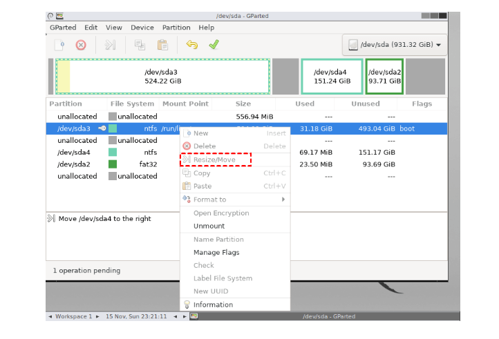 対象のディスクを選択