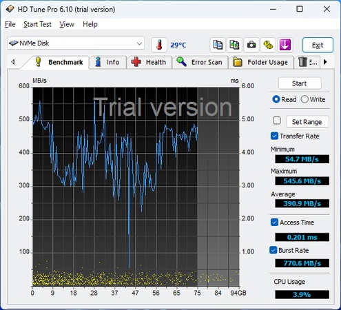 HD Tuneの速度測定画面