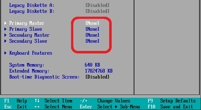 BIOSメイン画面のデバイス欄にNoneが表示