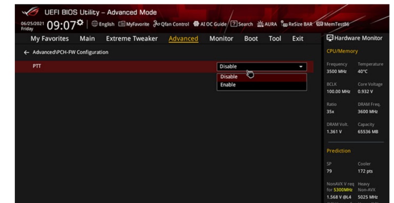 「PCH-FW Configuration」を開き