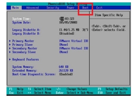 「Boot」メニューを押し]