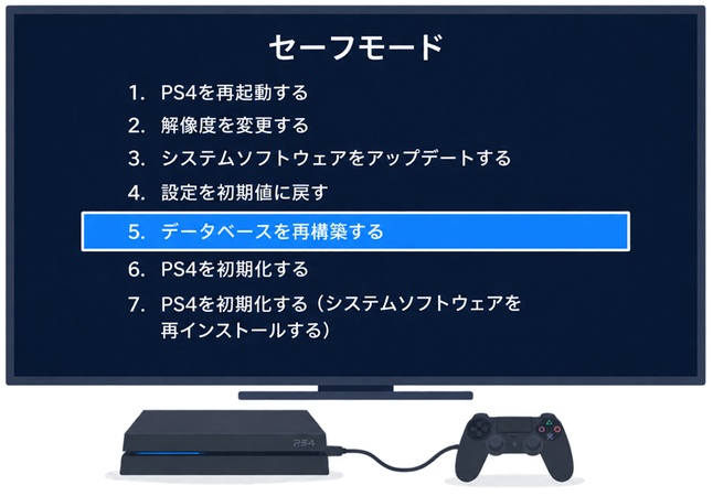 PS4のデータベース再構築メニュー