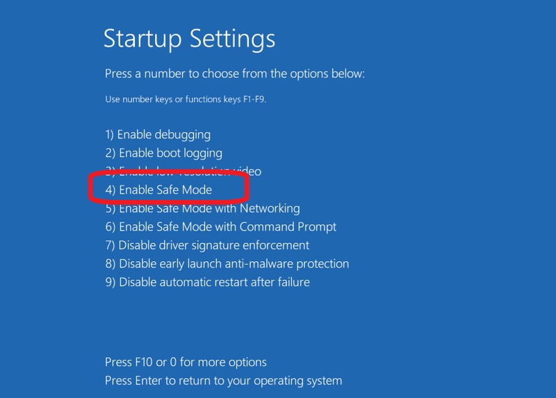 Windowsスタートアップ設定でセーフモードを選ぶ画面