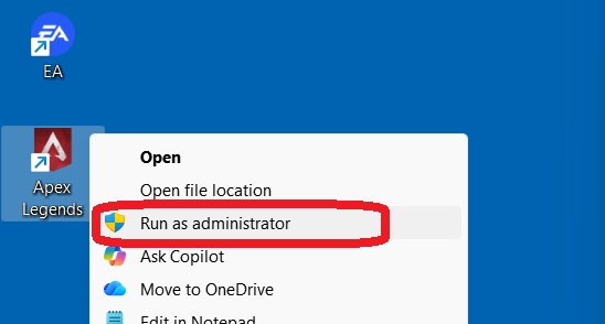 WindowsでApexを管理者として実行する画面