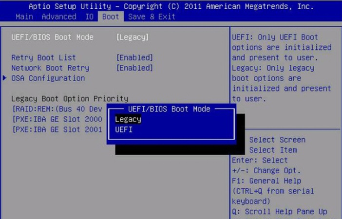 ブートモードの選択