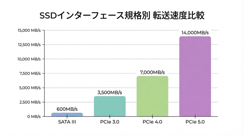 SSDインターフェース規格別の転送速度比較