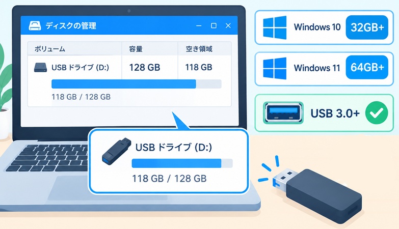 USBドライブの容量確認画面