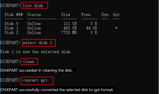「diskpart」コマンドを使った