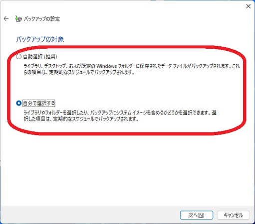 バックアップ対象を選択