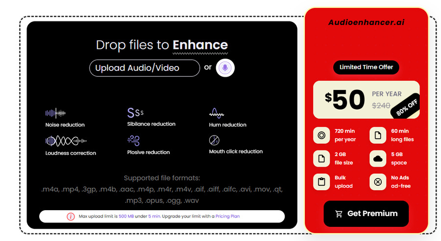 Audioenhancer.aiのオーディオエンハンス機能