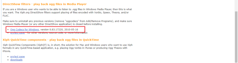 DirectShowフィルターのパックをダウンロード