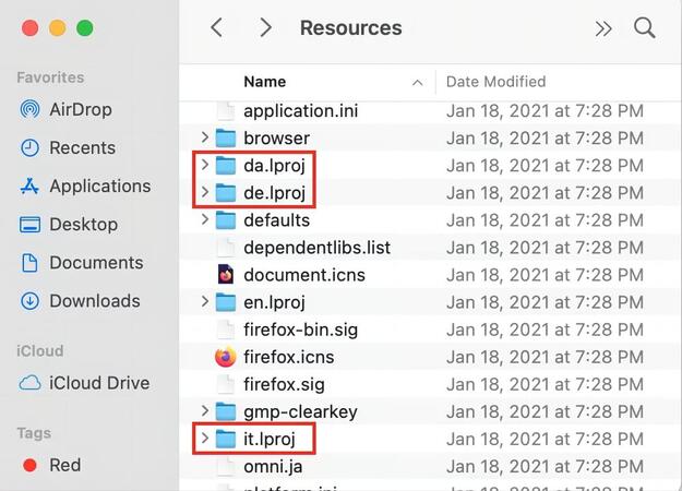 未使用の言語ファイルを削除する