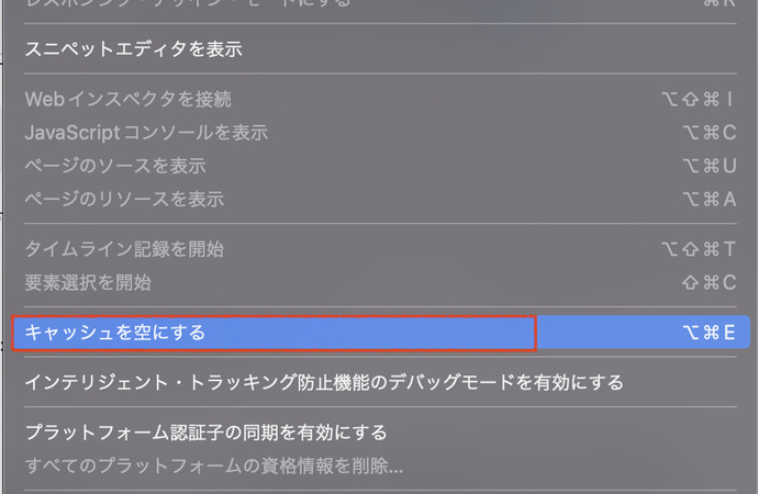 キャッシュを空にする