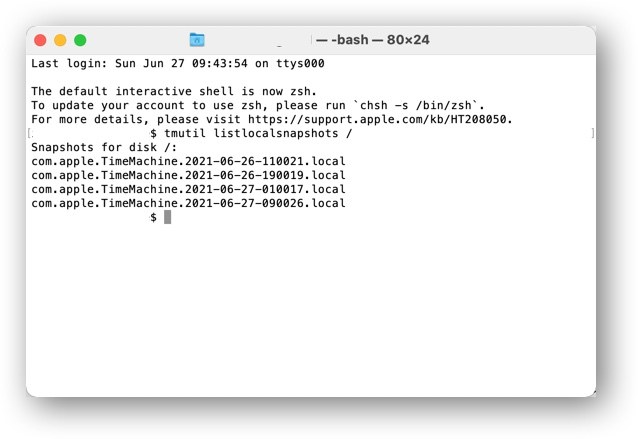 Time Machineのローカルスナップショットを削除する