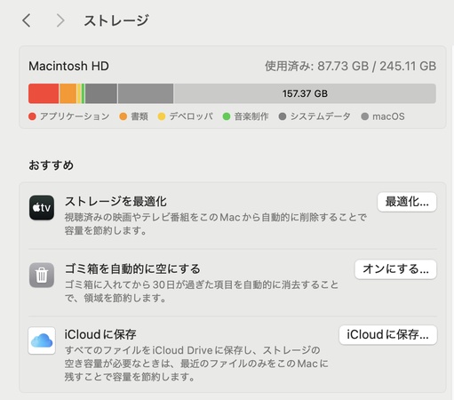 macストレージ表示画面