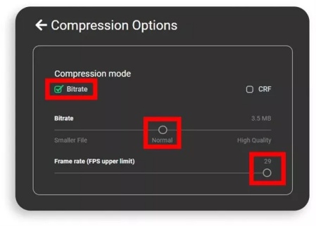 動画のビットレートを中〜高に調整している設定画面