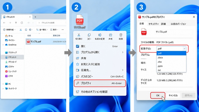 拡張子を正しいものに変更して開き直す