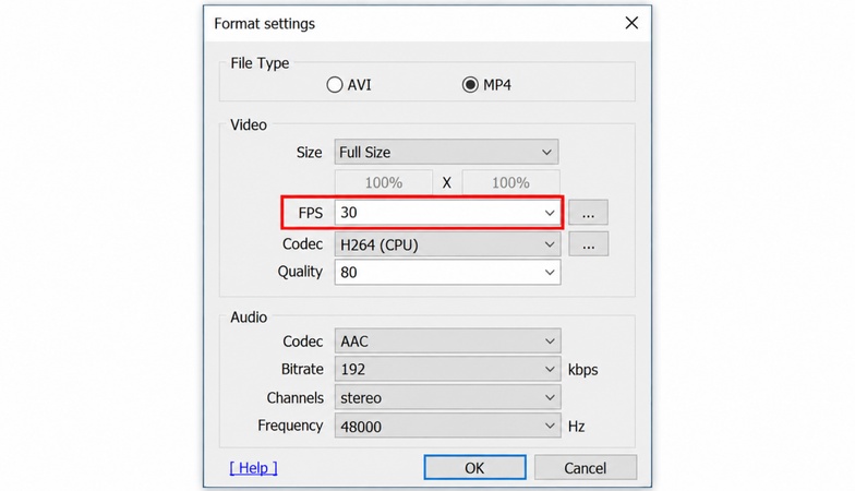 Bandicamの「FPS」の項目を確認する