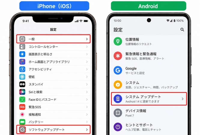 iOSまたはAndroidのアップデートを確認する