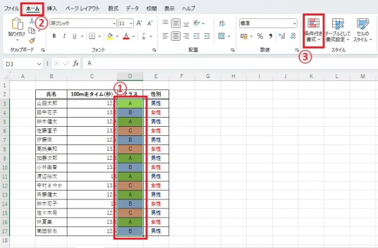 「条件付き書式」をクリックする