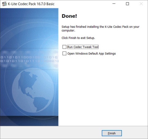 Doneメッセージを確認してFinishをクリックする画面