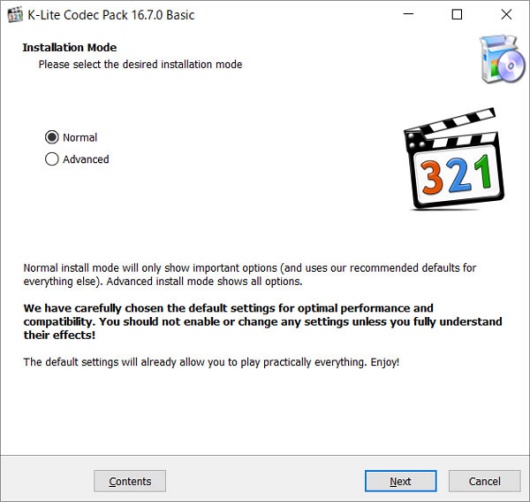 セキュリティ警告ダイアログで「Normal」を選択しNextをクリックする画面