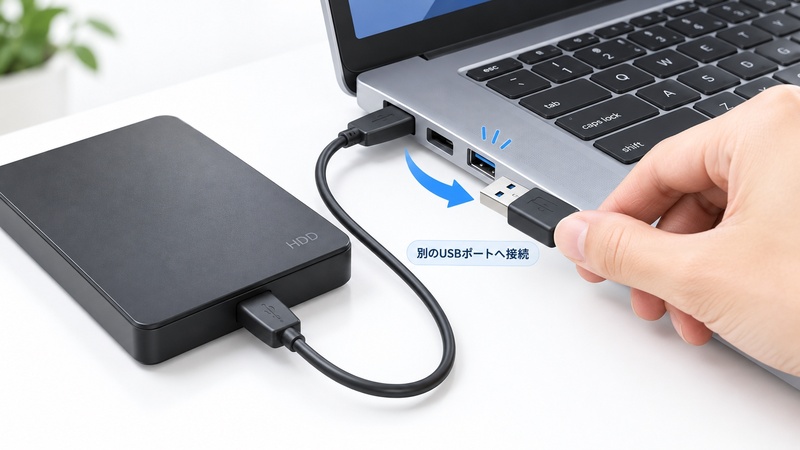 外付けHDDを別のUSBポートへ接続する