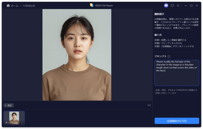 英語のテキストプロンプトを入力