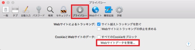 「プライバシー」から「Webサイトデータを管理」を開く