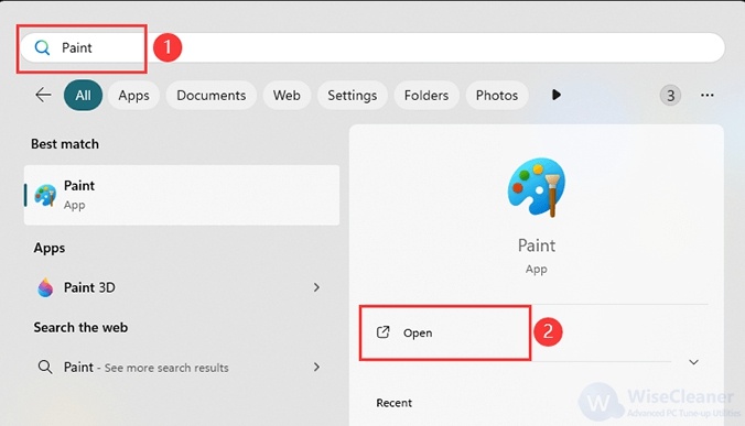 「ペイント」のアプリケーションを開く
