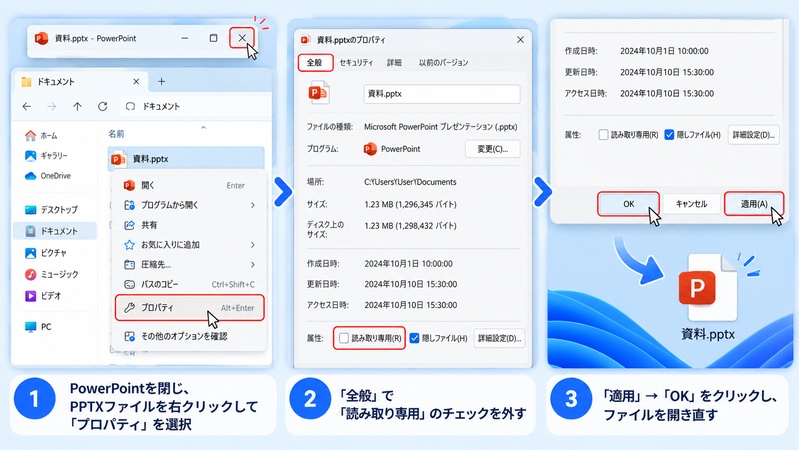 パワーポイントの読み取り専用を解除する