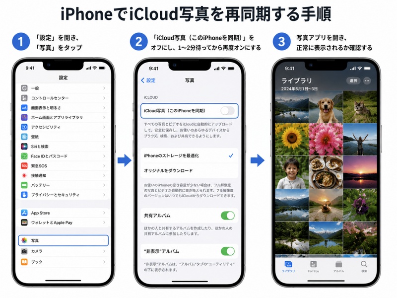 icloud写真を再同期する
