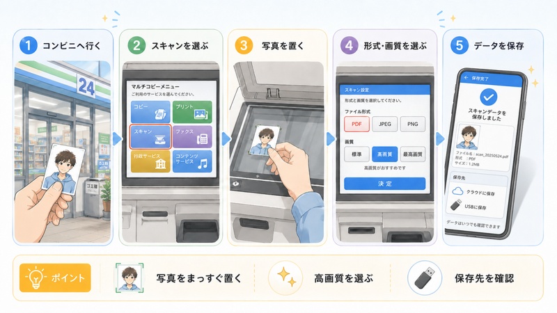コンビニのマルチコピー機で証明写真をスキャンする