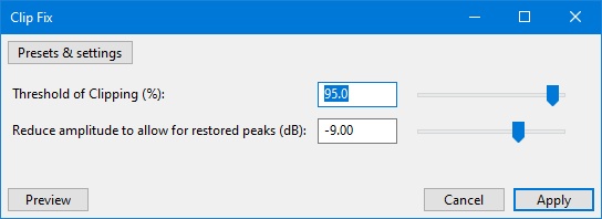 「ノイズ除去および修復」および「クリップフィックス」を選択