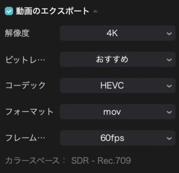 動画編集ソフトで書き出し（エクスポート）を選択する画面