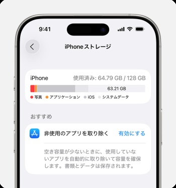 「iPhoneストレージ」を選択する