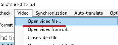「Video」メニューから「Open video file」を選択する