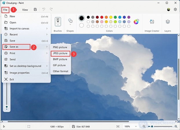「JPEG画像」を選択する