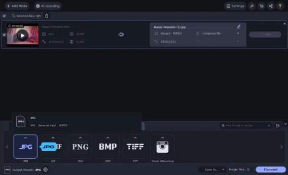 出力形式をJPGに設定する