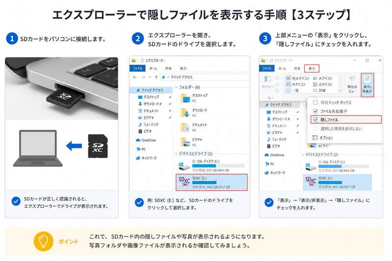 隠しファイルを表示する手順