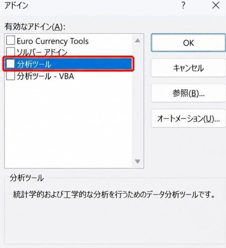 確認したいアドインのチェックを外す
